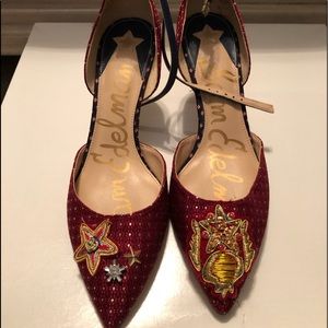 Sam Edelman  red and blue ankle strap pumps